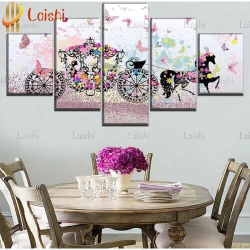 5pcs full round square diamond embroidery Wedding flowers carriage butterfly pictures rhinestones diamond painting mosaic art