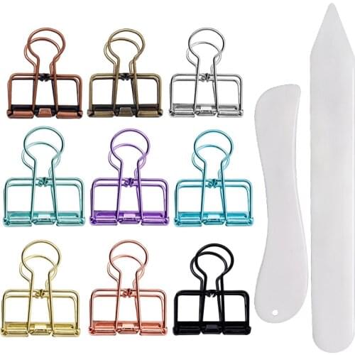 MIUSIE 11PCS Binder Clip Creasing Edges Metal Paper Clip File Clips Folder Paper Creaser Tool Bookbinding Tool for School Office