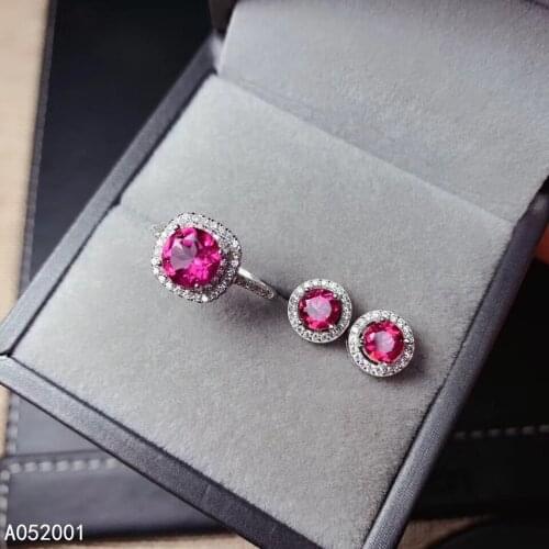 KJJEAXCMY fine jewelry natural pink topaz 925 sterling silver women ring earrings set support test luxury