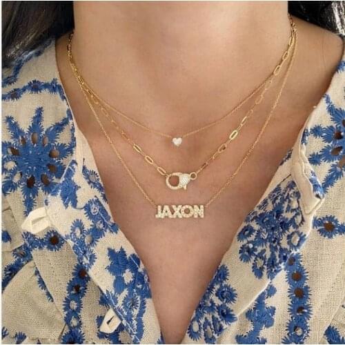 New arrived Fashion gold color link chain choker with lobster clasp charm paved 5A cz pendant necklace FOR women wedding jewelry