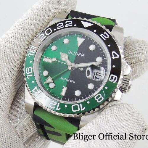 New Design 40mm Automatic Men Watch Sapphire Glass GMT Function Ruber Strap Ceramic Bezel