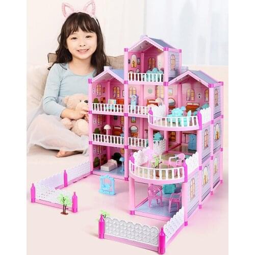 New DIY Family Doll House Accessories Toy With Miniature Furniture Garage Assemble Villa Doll House Toys For Girls Birthday Gift