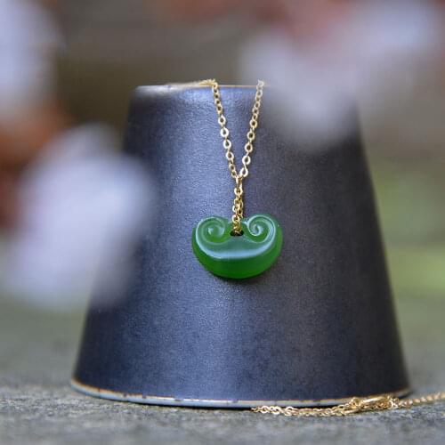 New silver inlaid natural Hetian jade Yuanbao small pendant necklace Chinese style retro charm light luxury womens jewelry