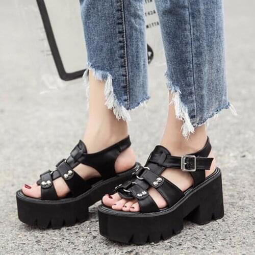 Platform shoes gladiator sandals women summer shoes ankle strap heels sandales femmes strass women chunky sandals casual shoes