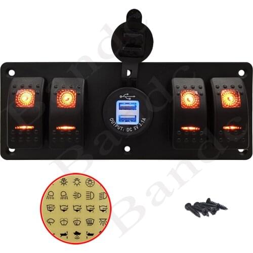 Rocker Switch Panel Dual USB Slot Port 4 Illuminated Toggle Switch for Car Boat Truck Bus Lorry Trailer, 100 Car Sticker