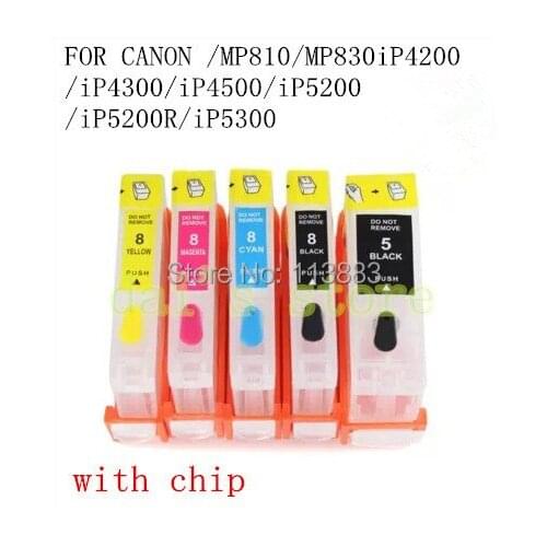 PGI-5 CLI-8 refillable ink cartridge for canon PIXMA MP810/MP830 iP4200/iP4300/iP4500/iP5200/iP5200R/iP5300 auto reset chip