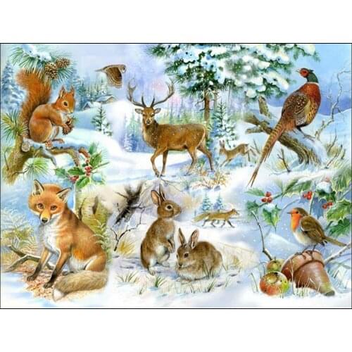 Full Square Diamond Painting Animals Diamond Embroidery Diamond Painting Full Round Christmas DIY Fox Rabbit Deer Bird Squirrel