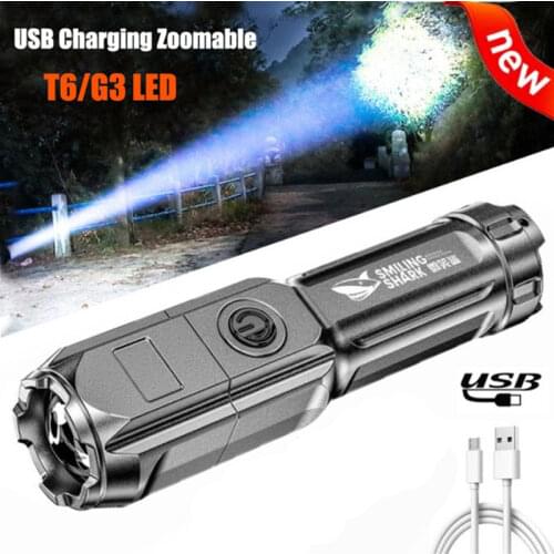 1 Set Portable LED Flashlights Usb Ultra Bright Torch Camping Light Mode waterproof Zoomable Use 18650 Battery Outdoor Tools