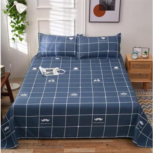 Ployester Cotton Bed Sheet Plaid Cartoon Printed Bedsheet Bed Linens for Adult Child Queen King Size Bed Cover with Pillowcases