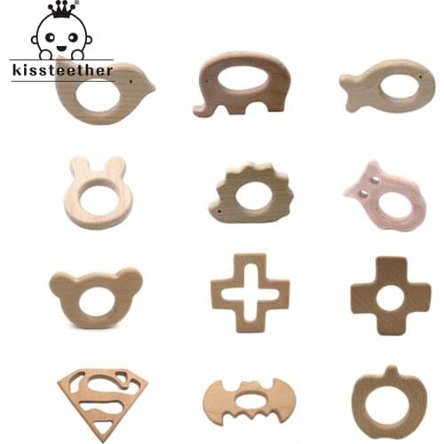 Wooden Teether Rings Natural Wood Teething Toys for Infant,Wooden Teether Animals for Toddler,Baby Soothing Pain Relief Toys