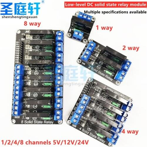 Low-level solid state relay module,5V/12V/24V 1/2/4/8 way,SSR G3MB-202P output,240V,2A,with resistance fuse for Arduino1/2/4/8