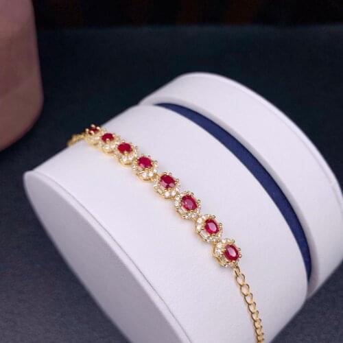 Shilovem 925 sterling silver real natural Ruby Bracelets fine Jewelry trendy women new plant gift Christmas 3*4mm dl0304855agh