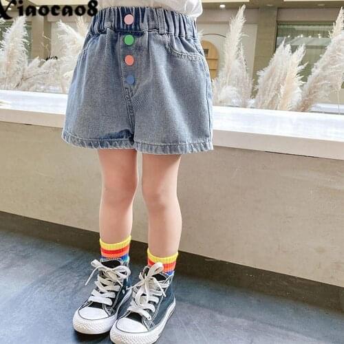 3-12 Years Girls Shorts Summer Childrens Clothing Toddler Kids Colorful Button Denim Shorts for Girls Loose Beach Pants 8 10 12