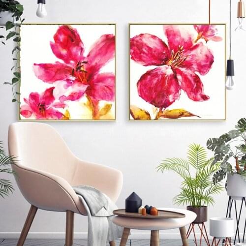 Nordic Retro Abstract Red Flower Print Picture Classical Art Plant Flower Canvas Painting for Livingroom Bedroom Wall Art Poster