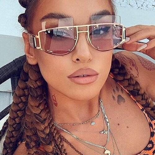 2019 New hot Fashion Oversized Brand Sunglasses Women Men Vintage Big Square Rimless shades for women Top Glasses oculos