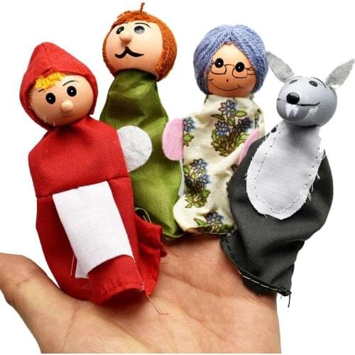 4Pcs Kids Little Red Riding Hood Wolf Fairy Story Finger Puppet Storytelling Toy