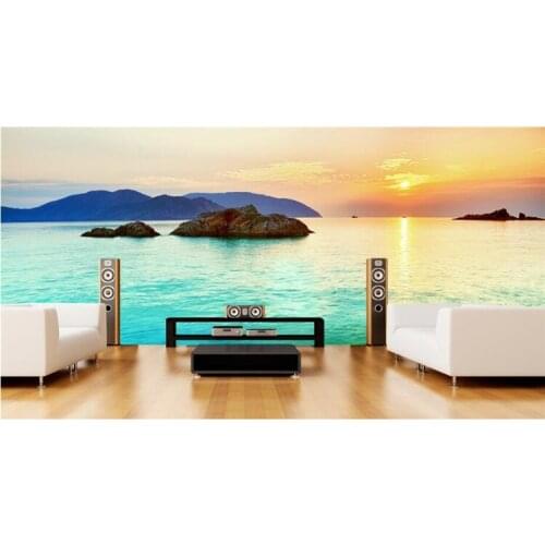 Modern three-dimensional fashion seaside sunrise waves beach sand sea mural background papel de parede 3d wallpaper