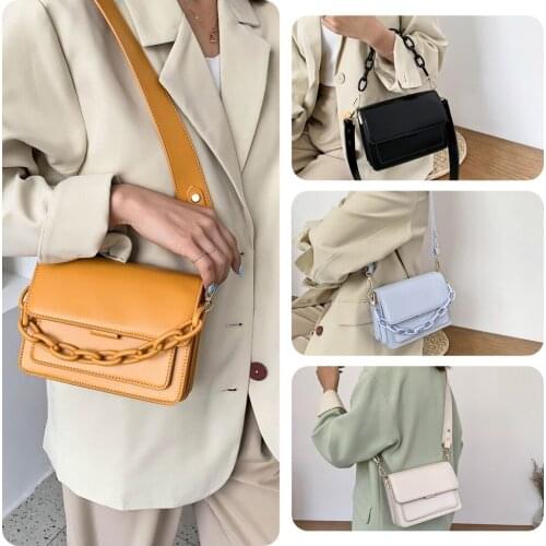 Women Chain Shoulder Crossbody Bag Fashion Female Solid Color PU Leather Flap Small Pouch Casual Travel Handbags