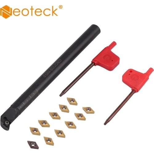 Neoteck Lathe Inner Turning Tool Boring Bar For S12M-SDUCR07 With 11pcs DCMT070204 Inserts Turning Tool Holder Wrench