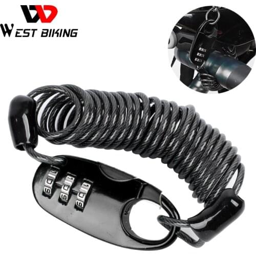 WEST BIKING Bicycle Lock Anti-theft Mini Helmet Lock Motorcycle Cycling Scooter 3 Digit Combination Password Safety Cable Lock