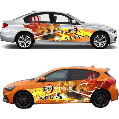 Anime Vinyl Itasha Car Sticker Demon Slayer Agatsuma Zenitsu Cartoon Door Decals Ralliart Stickers On Car Vehicle Accessories