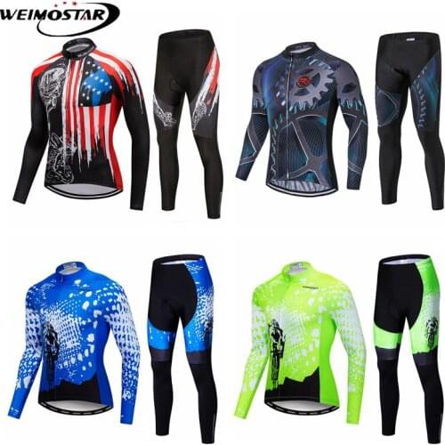 Weimostar 2019 Mens Cycling Clothing Long Sleeve Set Quick Dry Autumn Bicycle Cycling Jersey Sports Suit MTB Bike Wear Kit
