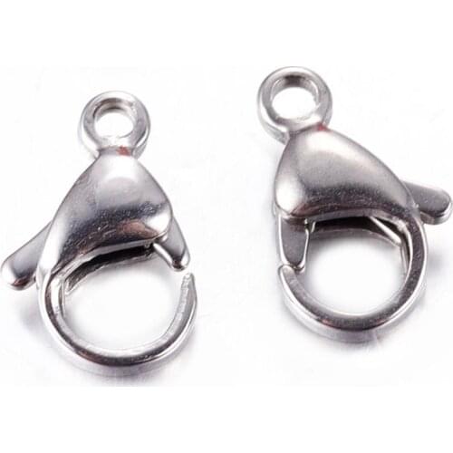 10pcs 13x8x4mm Stainless Steel Lobster Claw Clasps DIY Jewelry Fastener Hooks for Necklaces Bracelets DIY