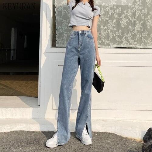 Spring High Waist Y2K Womens 2021 Fashion Boyfriend Jeans Loose Split Jeans Wide Leg Pants Women Trousers Female Flare Jeans