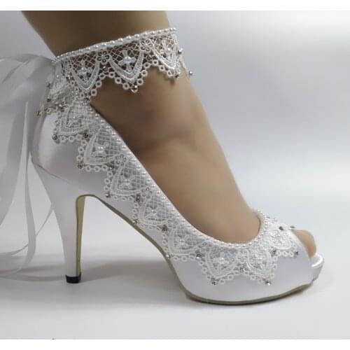 2020 New Arrival White Peep Toe shoes Women Ankle Strap Bridal Wedding shoes female party Dress shoes 8cm/10cm High heeled Pumps