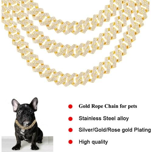 Gold Rope Chain Super Strong Dog Chain Collar Stainless Steel Pet Slip Choke Silver Gold Chian Collars For Small Large Dogs