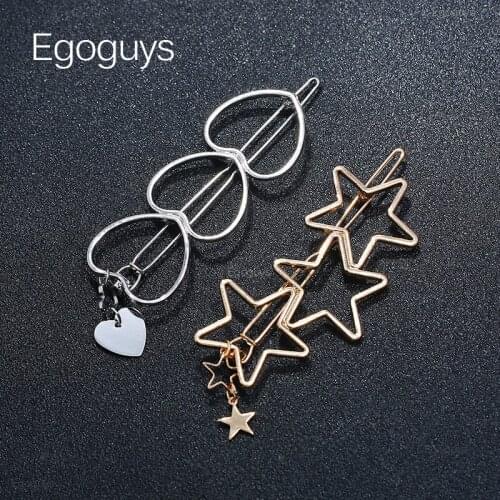 1Pc Loving Heart Star Hair Clips Women Geometric Alloy Metal Hairpins Girls Fashion Barrettes Hair Pin Accessories Styling Tools