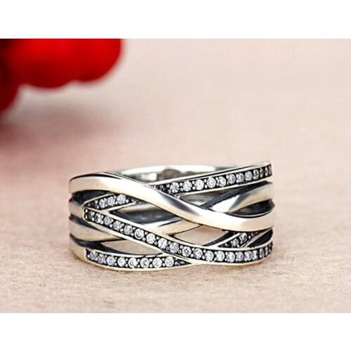100% 925 Sterling Silver Pan Ring Creative Classic Winding Hollow Out Interwoven Ring For Women Wedding Party Fashion Jewelry