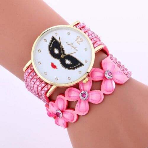 100pcs/lot 918129 jinfan cute lady dial cat eyes red lip bracelet watch wrap around quartz watch for women wholesale clock