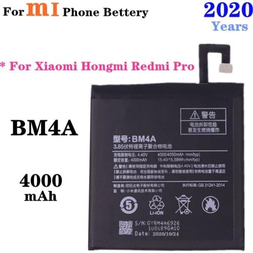 2020 Years For Xiaomi Hongmi Redmi Pro Battery BM4A 4000mAh High Quality Phone Replacement Batteries