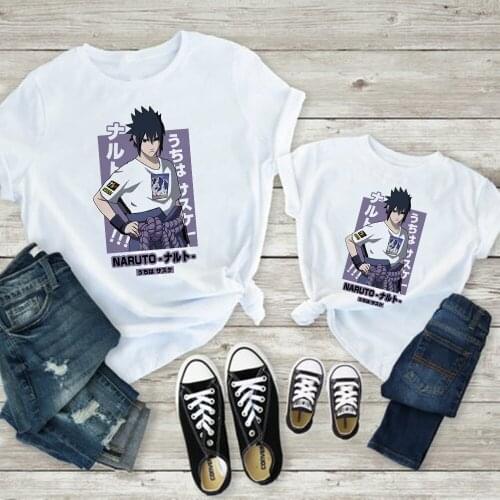 2021 Baby Gir T Shirts Mother and Daughter Clothes Kawaii Little Boy In White Printed Anime Family Look Outfits ​Loose Tshirt