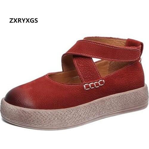 2021 New Spring High Quality Full Genuine Leather Shoes Platform Increase Shoes Solid Color Elegance Comfortable Women Flats