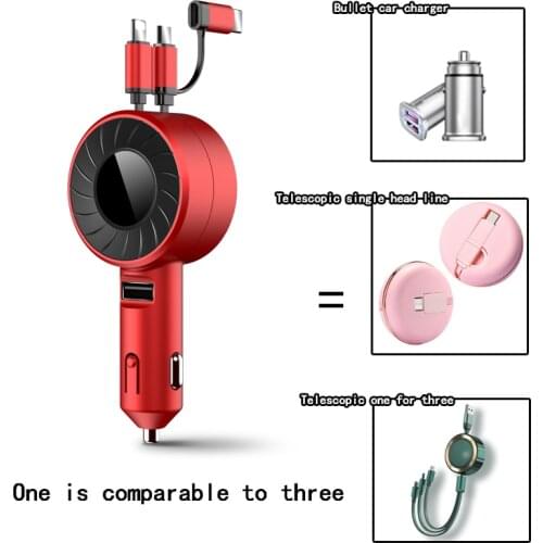 3 in 1 Car Charger for Samsung for IPhone Android Micro-USB Type-C Portable Cable Multi Function Telescopic Cable