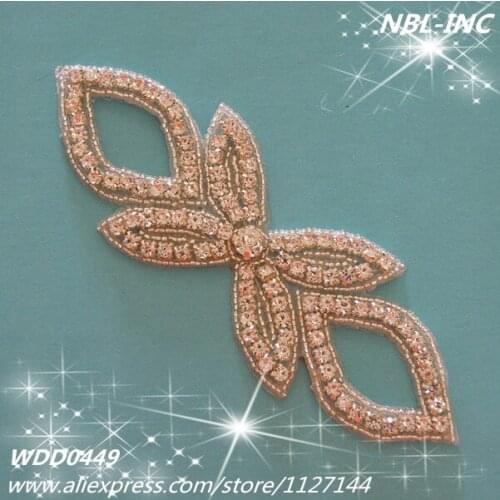 30pcs) Wholesale handmade beaded sewing silver rhinestone bow applique patch for dress hair accessory WDD0449