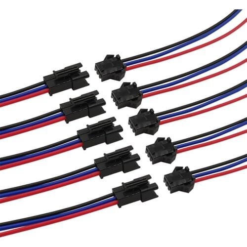 5Pairs JST SM 3 Pin Connector JST 3P Male Plug to Female Jack Socket Wires Cable Pigtail for LED Strips Length 10CM 15CM 20CM