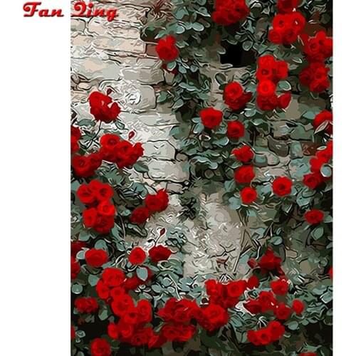 3D DIY Diamond Painting Cross stitch red rose Full Rhinestone Diamond embroidery landscape Diamond mosaic flowers