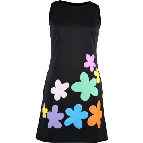BAMBOOBOY Women New Arrival Cute Flower Print Sleeveless Summer O neck Casual Loose Mini Tank Dresses Vestidos FC470
