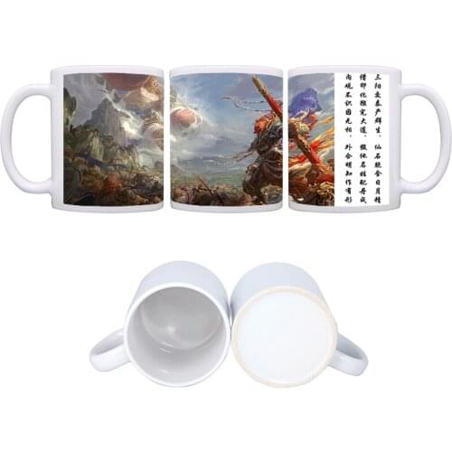 White ceramic Sun Wukong pattern mug,Oriental mythical hero mugs Water Drinkware Milk Coffee Cup tecup Unique gift