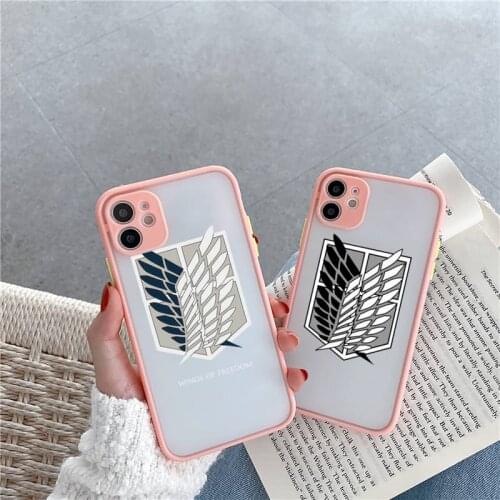 Anime attack on Titan Phone Case For iPhone 12 11 Mini Pro XR XS Max 7 8 Plus X Matte transparent Pink Cover