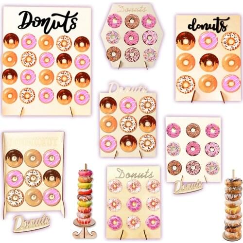 Wooden Donuts Wall Stand Sweet Candy Bar Doughnut Display Holder Baby Shower Kid Birthday Party Decoration Dessert Table Decor
