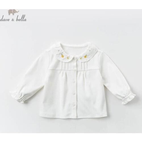 DBJ12799 dave bella spring baby girls cute floral embroidery shirts infant toddler tops children high quality clothes