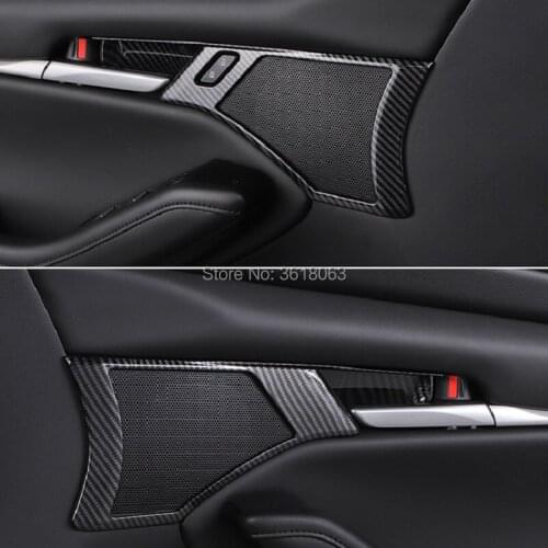 For Mazda 3 2019 2020 Carbon Fibre Interior Door Bowl Cover Handle Panel Frame Trims Stickers Car-Styling Decoration Accessories