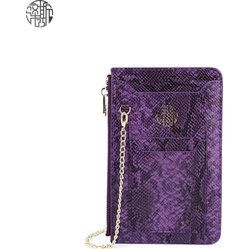 Zenos Purple Crossbody Bags Cell Phone Bag Pu Snake Skin Embossed Long Wallet Bag With Chain