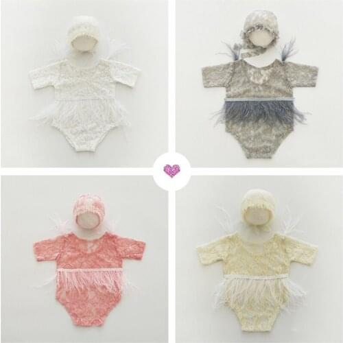 Feather Newborn Baby Photography Props Baby Outfit Lace Hat Baby Photography Girl Romper Jumpsuit Photo Shoot Costume
