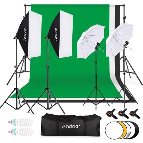 Photo Studio Photography Kit 1.8*2.7m Black White Green Backdrop Clip Reflector Light Softbox with Bulb Holder Backdrop Stand