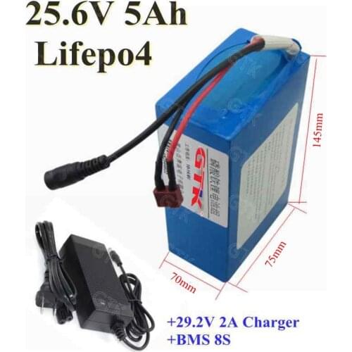 25.6V 24V 5Ah Lifepo4 lithium battery pack with BMS 24V 5000mAh 3.2V lifepo4 cells for Ro bomow robotic lawn mower+2A Charger